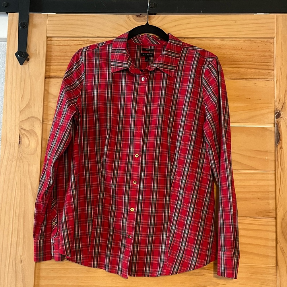 Talbots Red Plaid Button Down Shirt